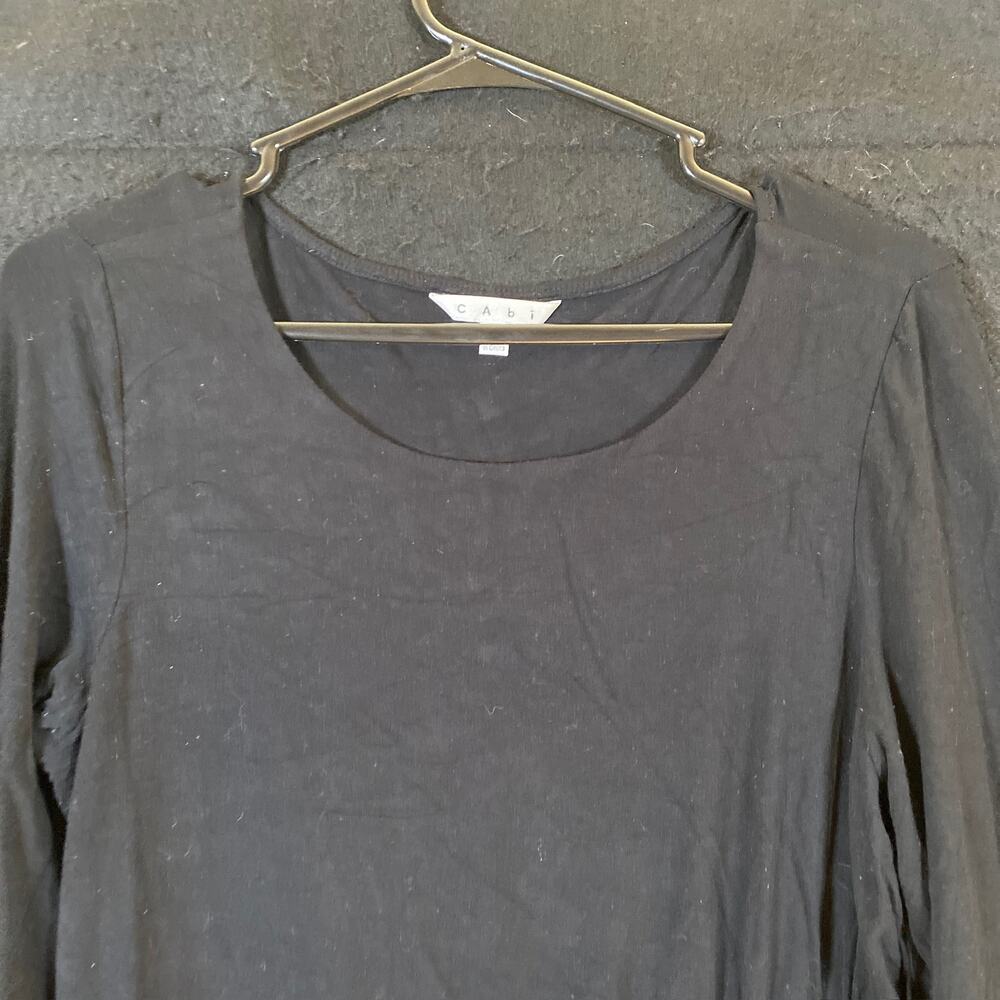 Cabi Womens Blouse Black Long Sleeve Ruched Wrapped Round Neck Stretch M - Picture 2 of 11